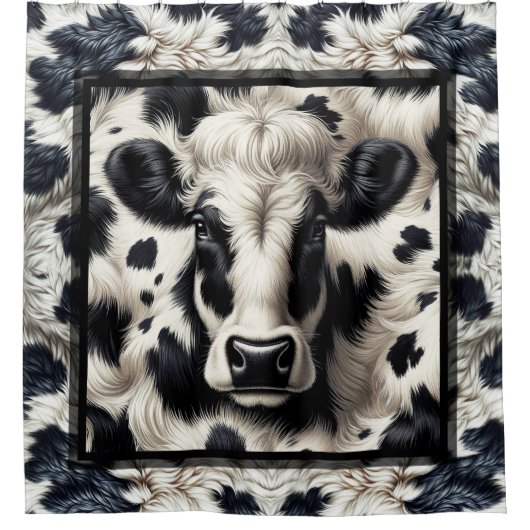 黒と白の牛牛牛革の毛皮の毛皮の外観 シャワーカーテン (正面)