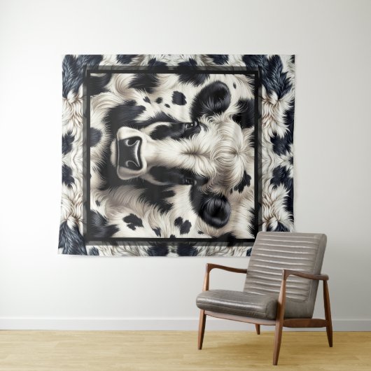 黒と白の牛牛牛革の毛皮の毛皮の外観 タペストリー (インサイチュ(横))
