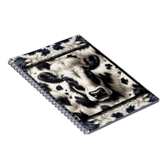 黒と白の牛牛牛革の毛皮の毛皮の外観 ノートブック (右側)