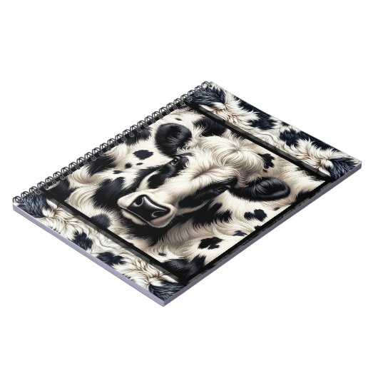 黒と白の牛牛牛革の毛皮の毛皮の外観 ノートブック (左側)