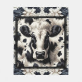 黒と白の牛牛牛革の毛皮の毛皮の外観 フリースブランケット (正面)