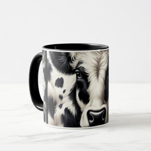 黒と白の牛牛牛革の毛皮の毛皮の外観 マグカップ (正面左)