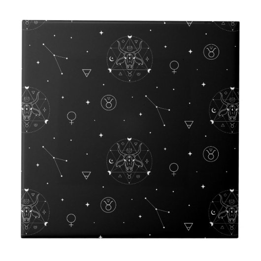 黒と白の牡牛座の星座パターン タイル (正面)
