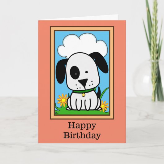 黒と白の犬の誕生日 カード (正面)