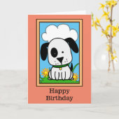 黒と白の犬の誕生日 カード (黄色い花)