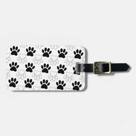 黒と白の犬の足跡パターン ラゲッジタグ (正面横)