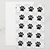 黒と白の犬の足跡パターン 便箋 (正面/裏面)