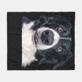 黒と白の犬の顔 フリースブランケット (正面(横))