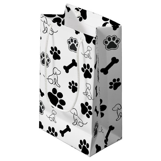 黒と白の犬ギフトバッグ スモールペーパーバッグ (正面アングル)