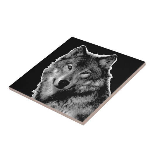 黒と白の狼の目 – 野生動物の写真 タイル (側面)