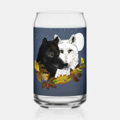 黒と白の狼 月夜の紅葉 ガラス缶 (正面)