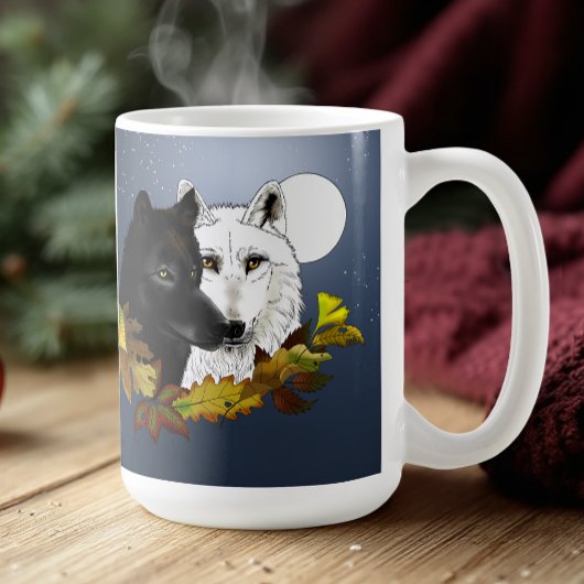 黒と白の狼 月夜の紅葉 コーヒーマグカップ