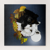 黒と白の狼 月夜の紅葉 ジグソーパズル (横)