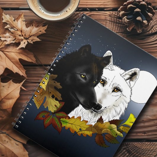 黒と白の狼 月夜の紅葉 ノートブック
