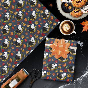 黒と白の狼 月夜の紅葉 ラッピングペーパー