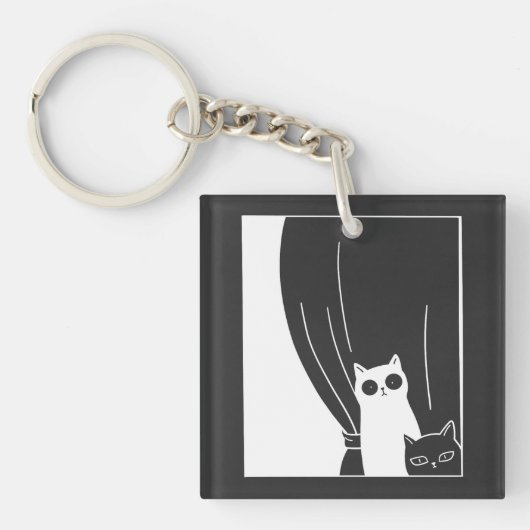 黒と白の猫たち キーホルダー (正面)