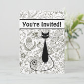 黒と白の猫と庭の誕生日招待状 招待状 (スタンド正面)