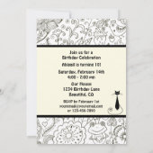 黒と白の猫と庭の誕生日招待状 招待状 (裏面)