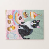 黒と白の猫と紅茶とペストリーのジグソーパズル ジグソーパズル (横)