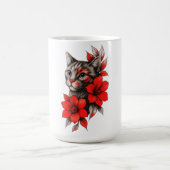 黒と白の猫と鮮やかな赤い花 コーヒーマグカップ (中央)
