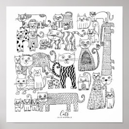 黒と白の猫のイラスト ポスター
