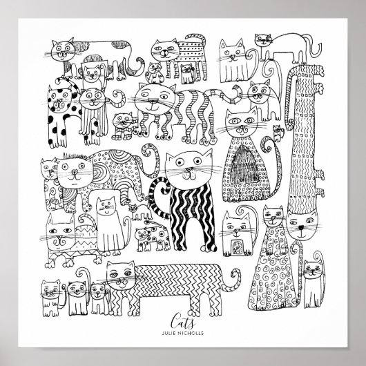 黒と白の猫のイラスト ポスター (正面)
