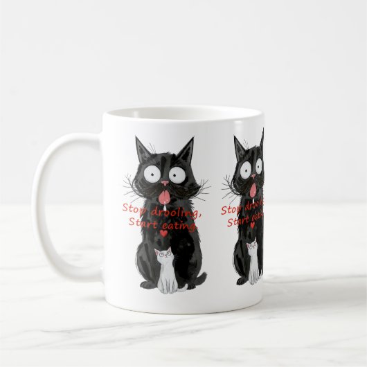 黒と白の猫のエプロン 可愛い コーヒーマグカップ (左)