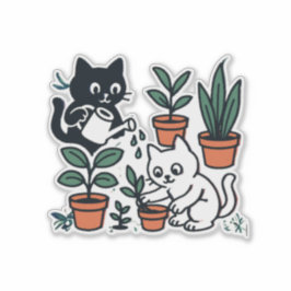 黒と白の猫のガーデニング植物 シール