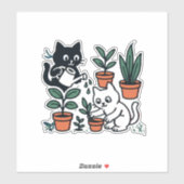 黒と白の猫のガーデニング植物 シール (シート)