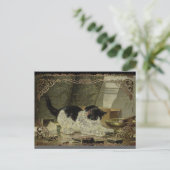 黒と白の猫のシガーのオイルブロンズボーダー シーズンポストカード (スタンド正面)