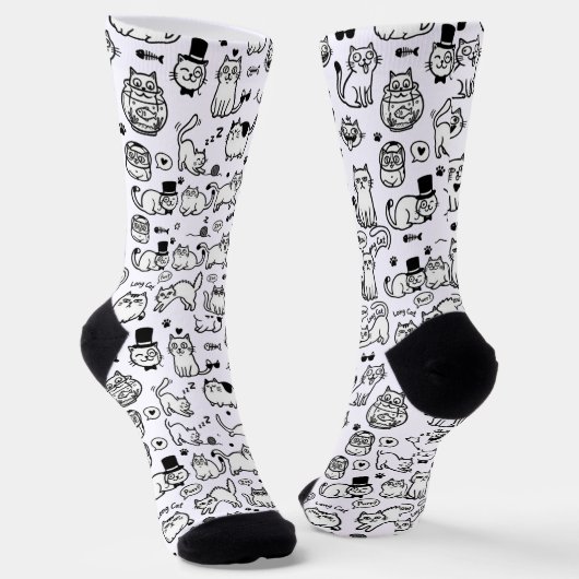 黒と白の猫のパターンが可愛い猫好きのためのグッズ ソックス (傾斜あり)