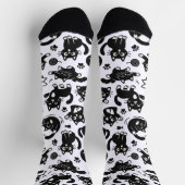 黒と白の猫のパターンのおもしろ靴下 ソックス (上部)