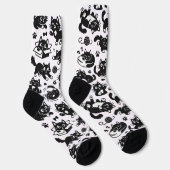 黒と白の猫のパターンのおもしろ靴下 ソックス (右)