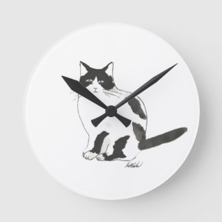 黒と白の猫の時計 ラウンド壁時計