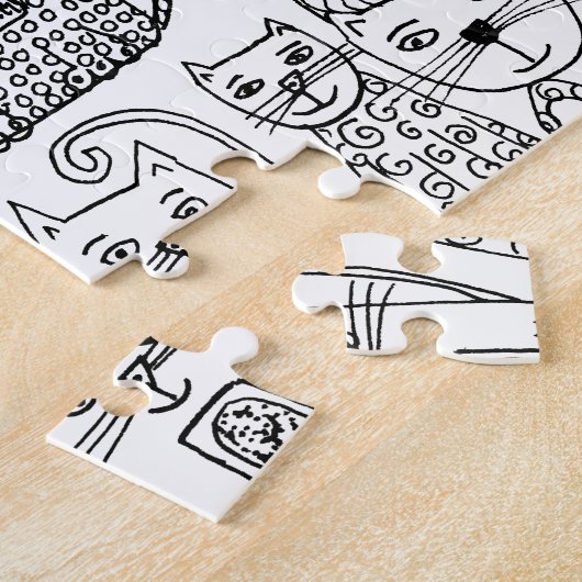 黒と白の猫の楽しい手描きアート ジグソーパズル (側面)