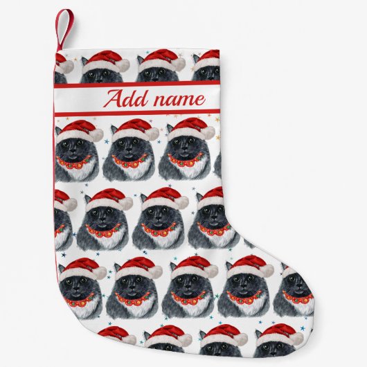 黒と白の猫の水彩画サンタ帽子クリスマス スモールクリスマスストッキング (正面)