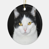 黒と白の猫の肖像画 セラミックオーナメント (左)