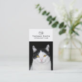 黒と白の猫の肖像画 名刺 (スタンド正面)