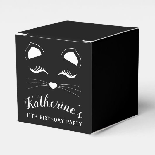 黒と白の猫の誕生日パーティー フェイバーボックス (正面サイド)