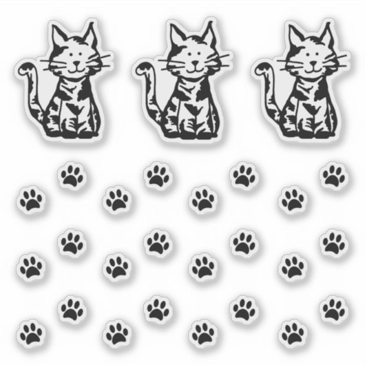 黒と白の猫の足あとシールセット 3個 シール (正面)