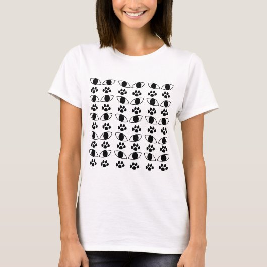 黒と白の猫の足跡 Tシャツ (正面)