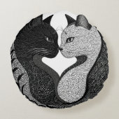 黒と白の猫の陰陽のシンボル ラウンドクッション (裏面)