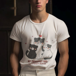 黒と白の猫はひげを持つセラピストです Tシャツ