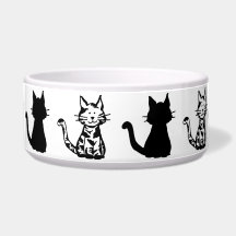 黒と白の猫柄大型ペットボウル