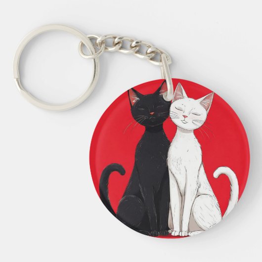黒と白の猫 キーホルダー (正面)
