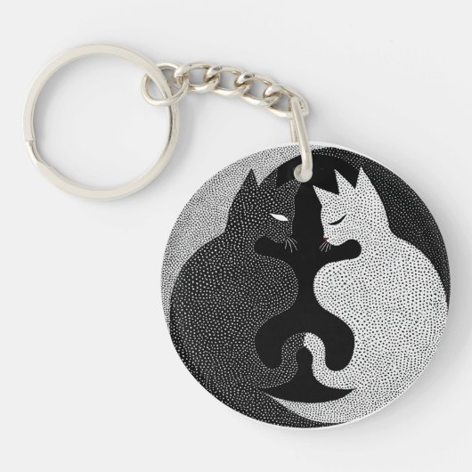 黒と白の猫 キーホルダー (正面)