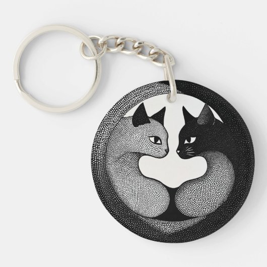 黒と白の猫 キーホルダー (正面)