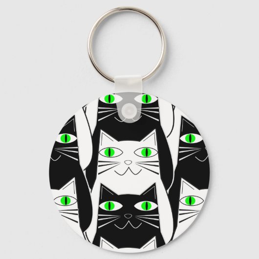 黒と白の猫 キーホルダー (正面)