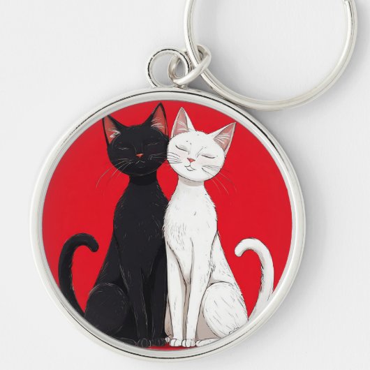 黒と白の猫 キーホルダー (正面)