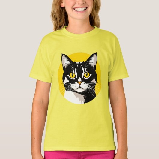 黒と白の猫 Tシャツ (正面)
